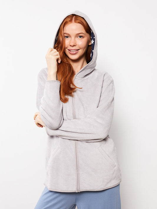 Hooded Plain Long Sleeve Women's Pajama Top