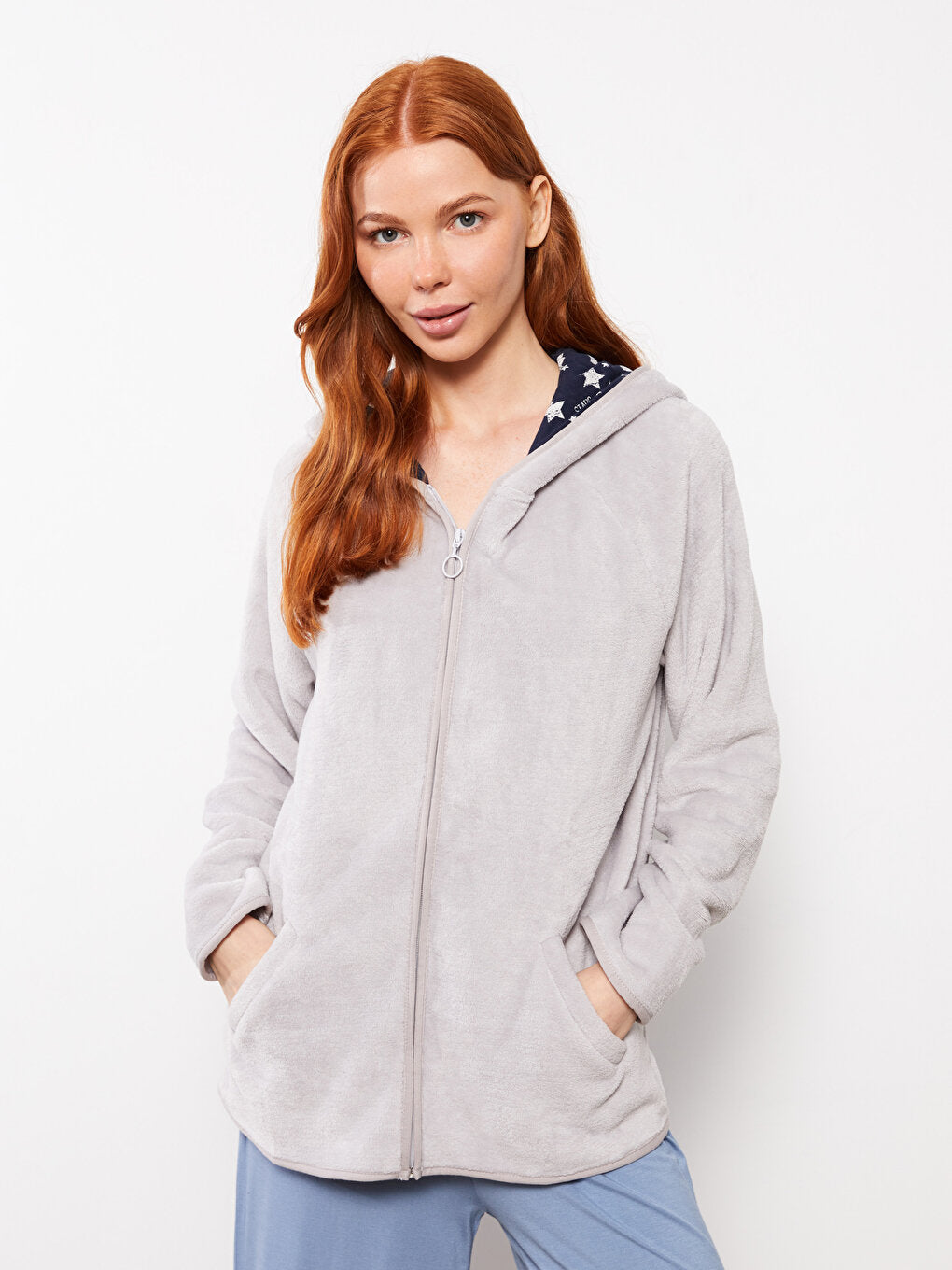 Hooded Plain Long Sleeve Women's Pajama Top