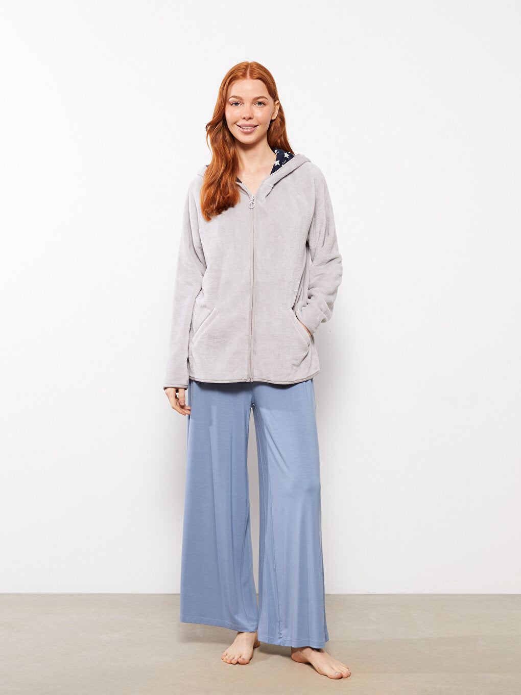 Hooded Plain Long Sleeve Women's Pajama Top