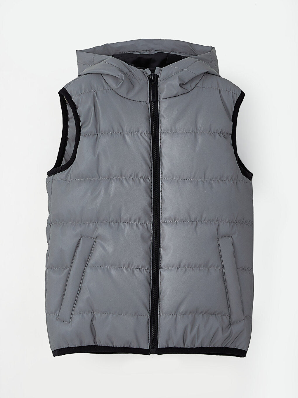 Hooded Boy's Puffer Vest with Reflective Detail