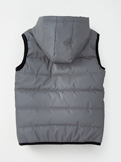 Hooded Boy's Puffer Vest with Reflective Detail