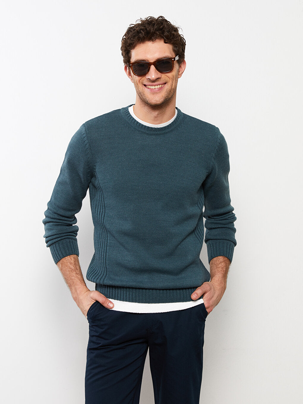 Crew Neck Long Sleeve Men's Knitwear Sweater