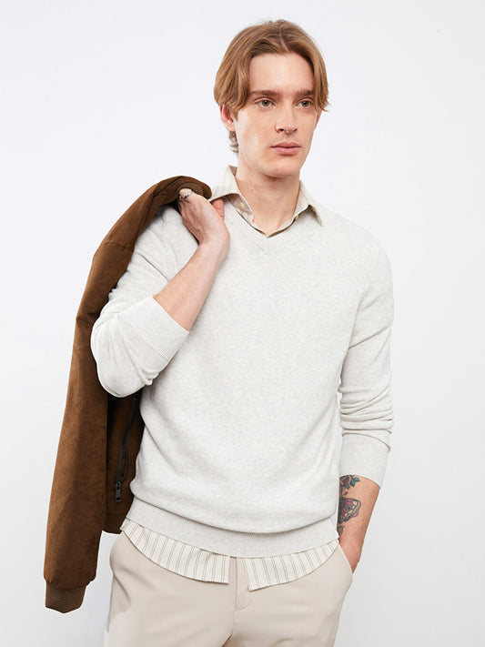 V-Neck Long Sleeve Men's Knitwear Sweater