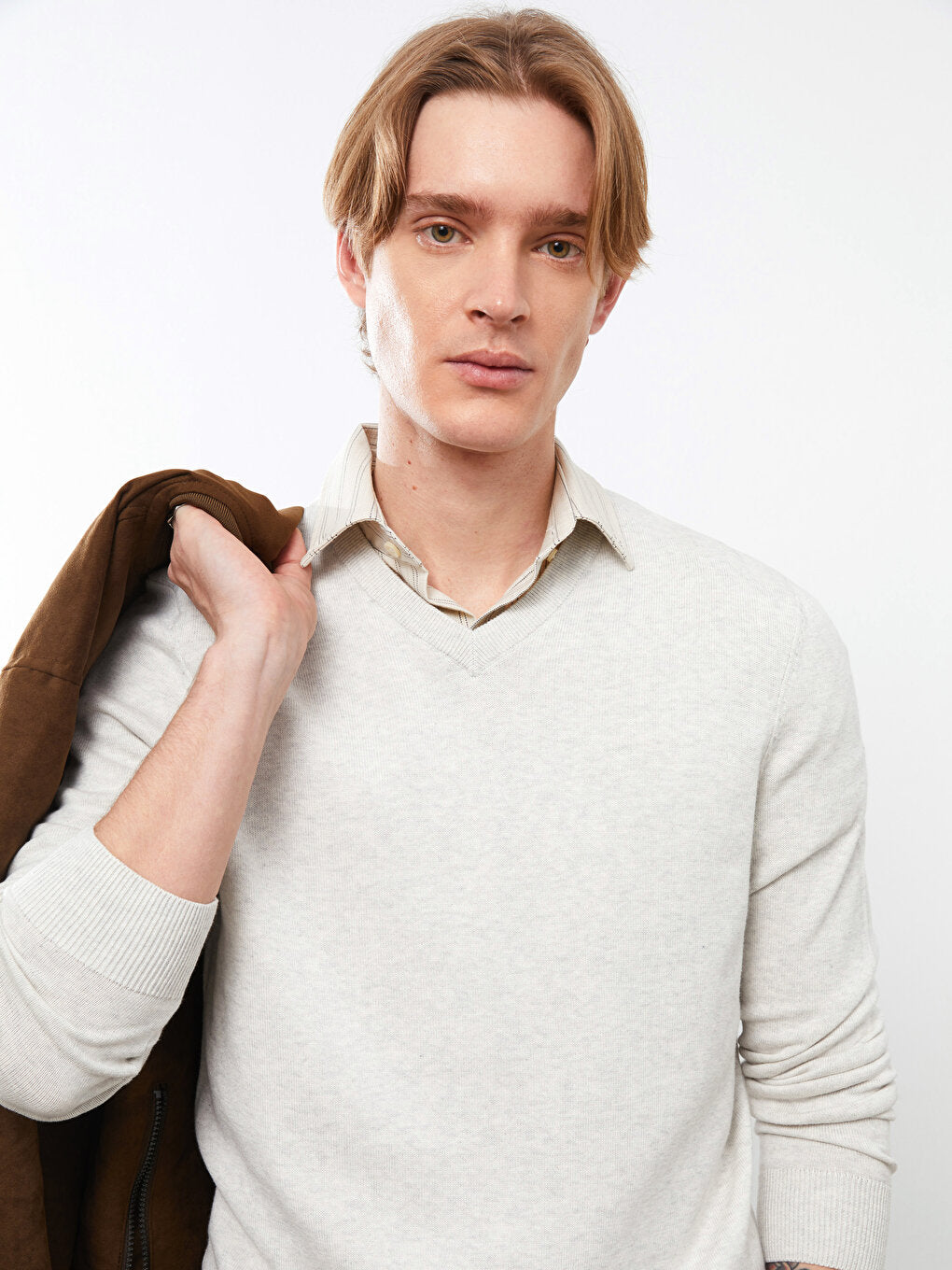 V-Neck Long Sleeve Men's Knitwear Sweater