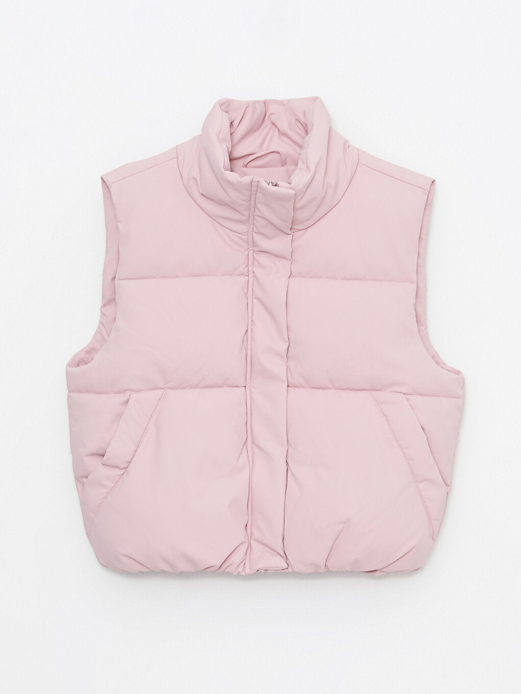 Women's High Collar Plain Puffer Vest