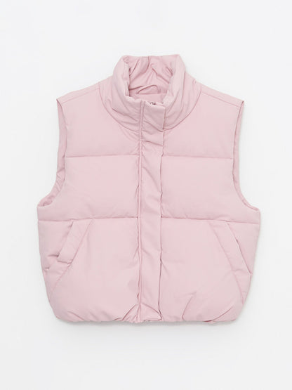 Women's High Collar Plain Puffer Vest