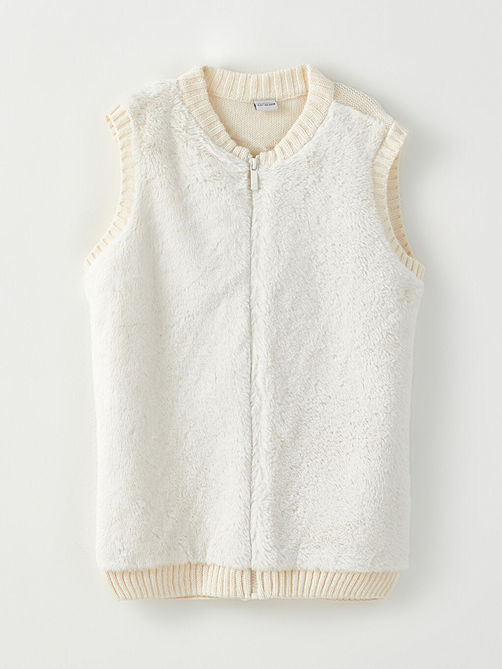 Crew Neck Plush Detailed Knitwear Girl's Zippered Vest