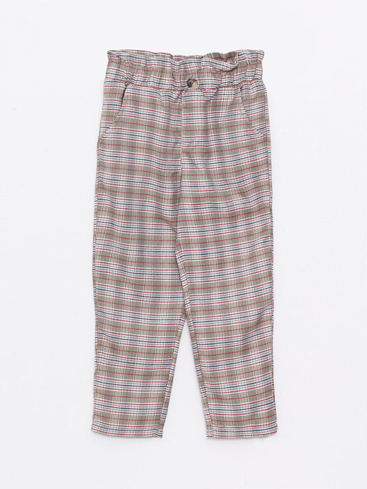 Plaid Girls' Trousers with Elastic Waist