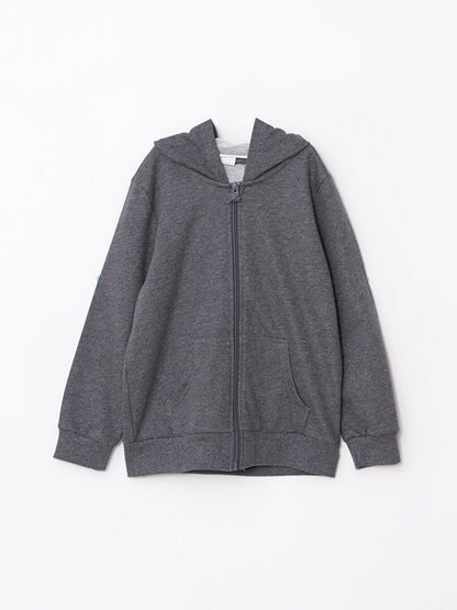 Hooded Basic Long Sleeve Girl's Zippered Sweatshirt