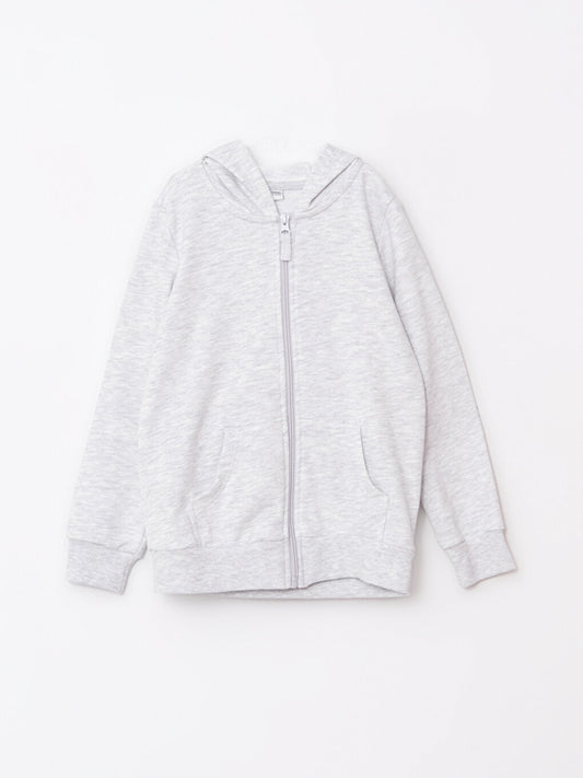 Hooded Basic Long Sleeve Girl's Zippered Sweatshirt