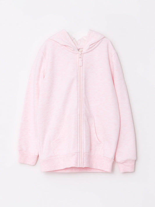 Hooded Basic Long Sleeve Girl's Zippered Sweatshirt