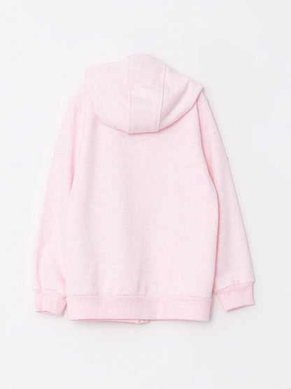 Hooded Basic Long Sleeve Girl's Zippered Sweatshirt