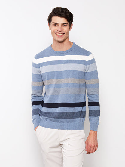 Crew Neck Long Sleeve Striped Men's Knitwear Sweater