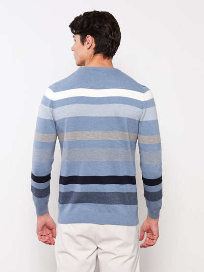 Crew Neck Long Sleeve Striped Men's Knitwear Sweater