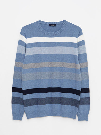 Crew Neck Long Sleeve Striped Men's Knitwear Sweater