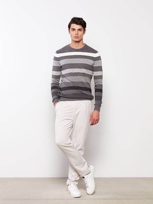 Crew Neck Long Sleeve Striped Men's Knitwear Sweater