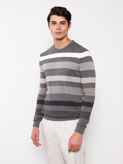 Crew Neck Long Sleeve Striped Men's Knitwear Sweater