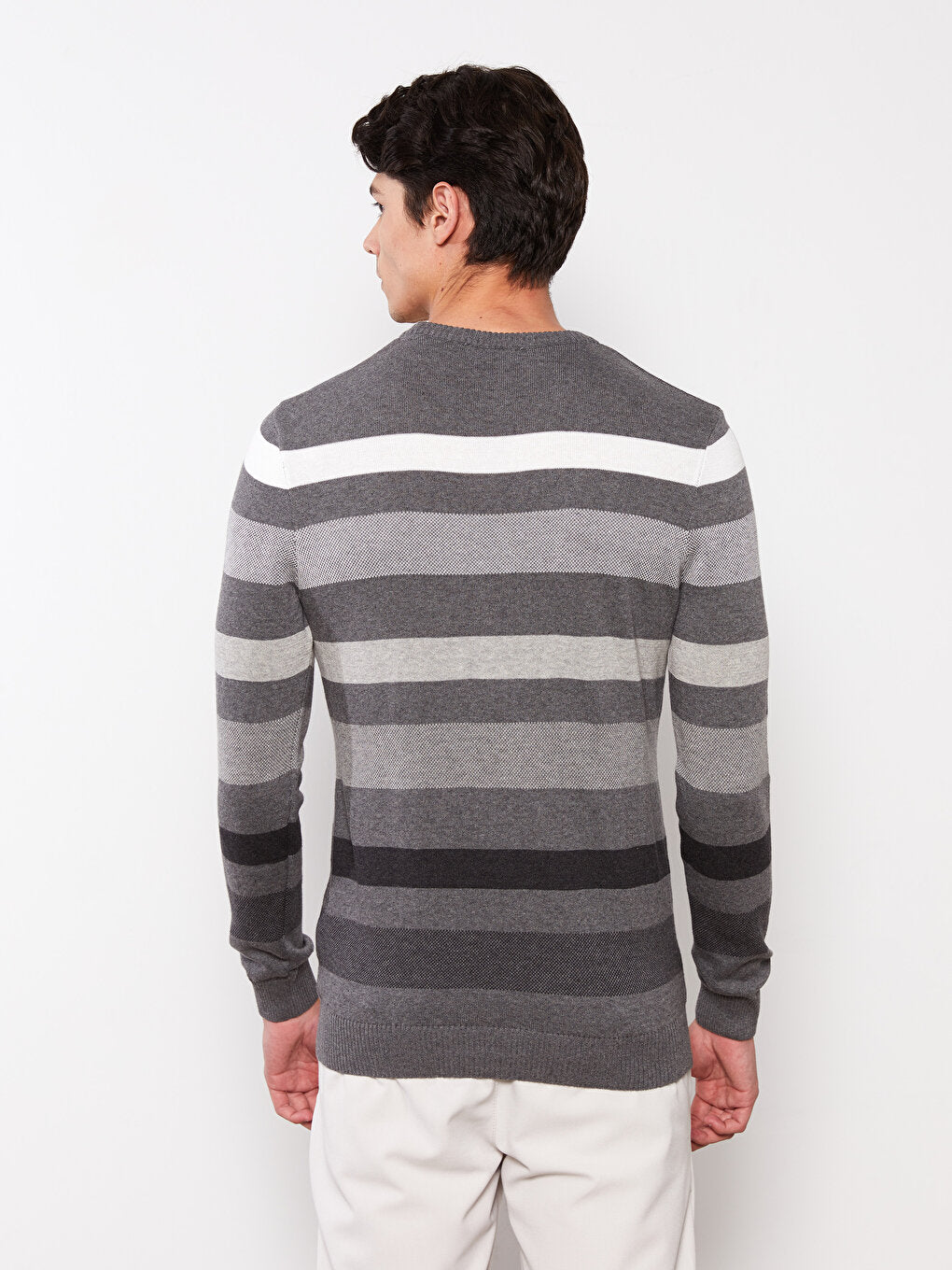 Crew Neck Long Sleeve Striped Men's Knitwear Sweater