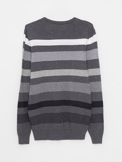 Crew Neck Long Sleeve Striped Men's Knitwear Sweater