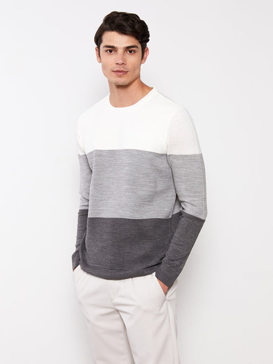 Crew Neck Long Sleeve Color Block Men's Knitwear Sweater