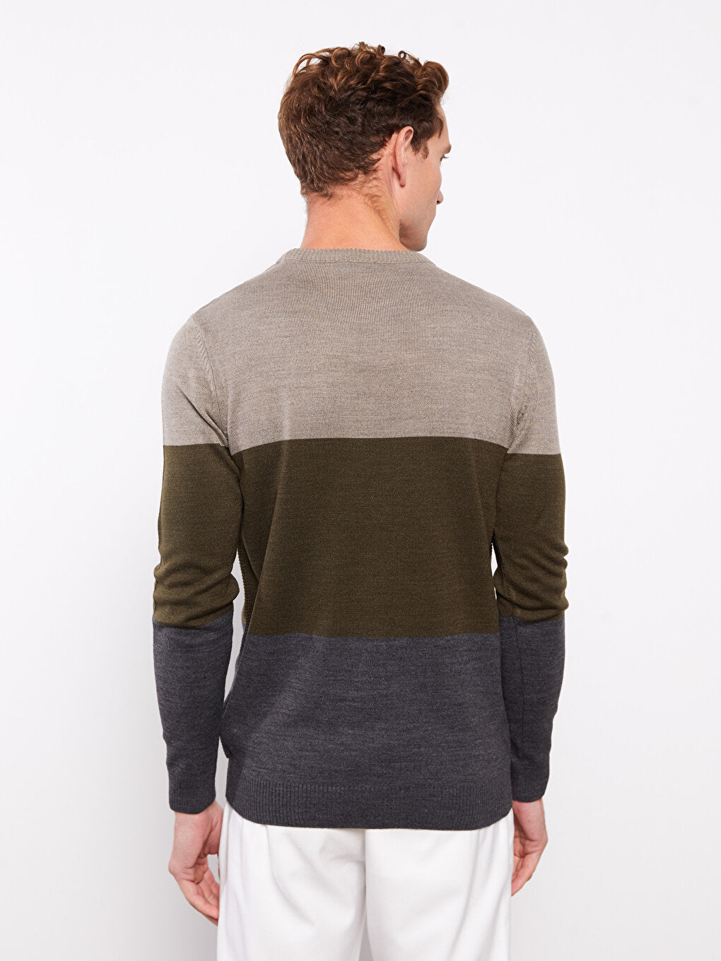 Crew Neck Long Sleeve Color Block Men's Knitwear Sweater