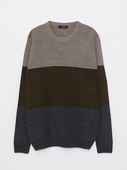 Crew Neck Long Sleeve Color Block Men's Knitwear Sweater