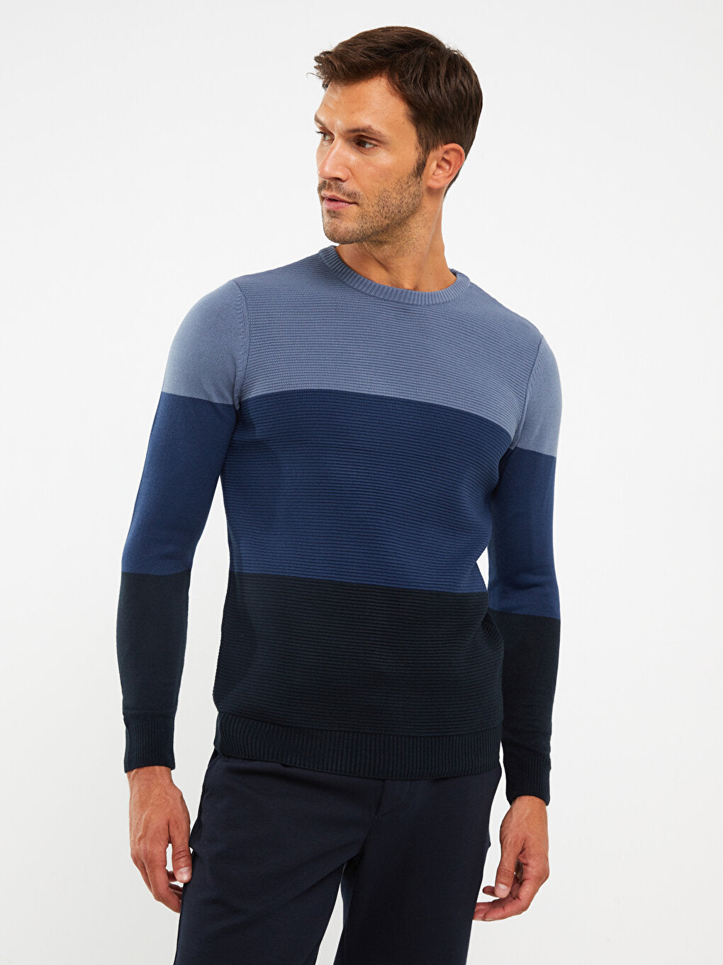 Crew Neck Long Sleeve Color Block Men's Knitwear Sweater