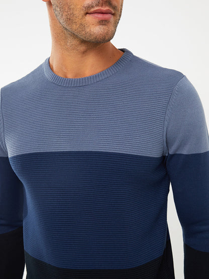 Crew Neck Long Sleeve Color Block Men's Knitwear Sweater