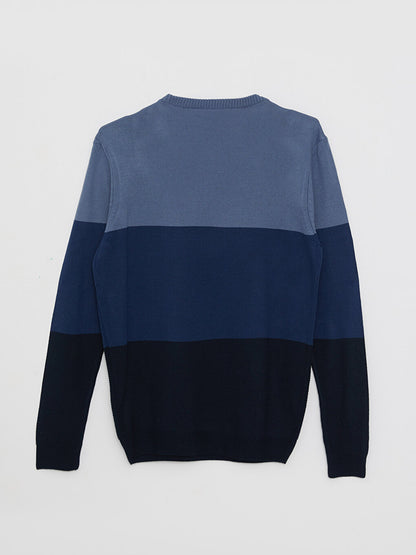 Crew Neck Long Sleeve Color Block Men's Knitwear Sweater