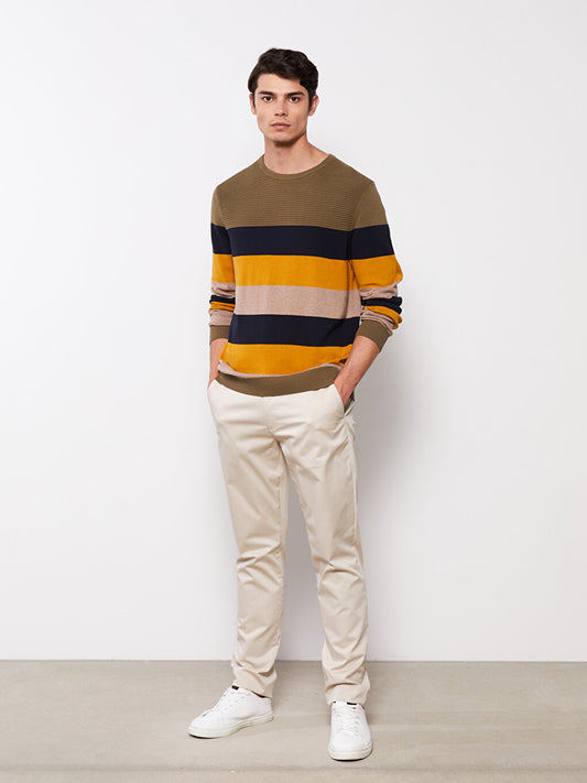 Crew Neck Long Sleeve Striped Men's Knitwear Sweater