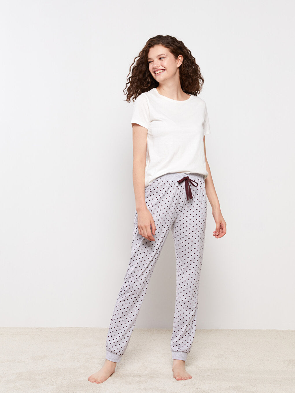 Polka Dot Women's Jogger Pajama Bottom with Elastic Waist