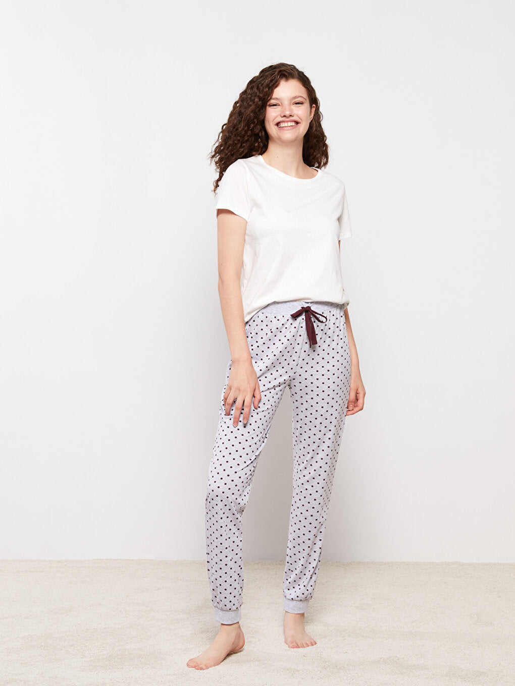 Polka Dot Women's Jogger Pajama Bottom with Elastic Waist