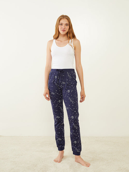 Patterned Cotton Women's Jogger Pajama Bottoms with Elastic Waist