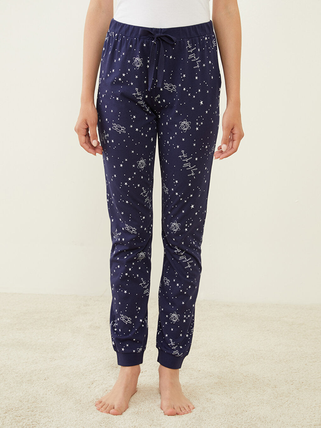 Patterned Cotton Women's Jogger Pajama Bottoms with Elastic Waist