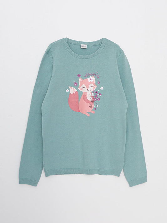 Crew Neck Printed Long Sleeve Girl's Knitwear Sweater