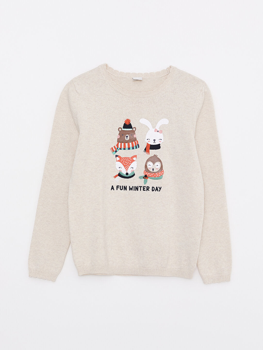 Crew Neck Printed Long Sleeve Girl's Knitwear Sweater