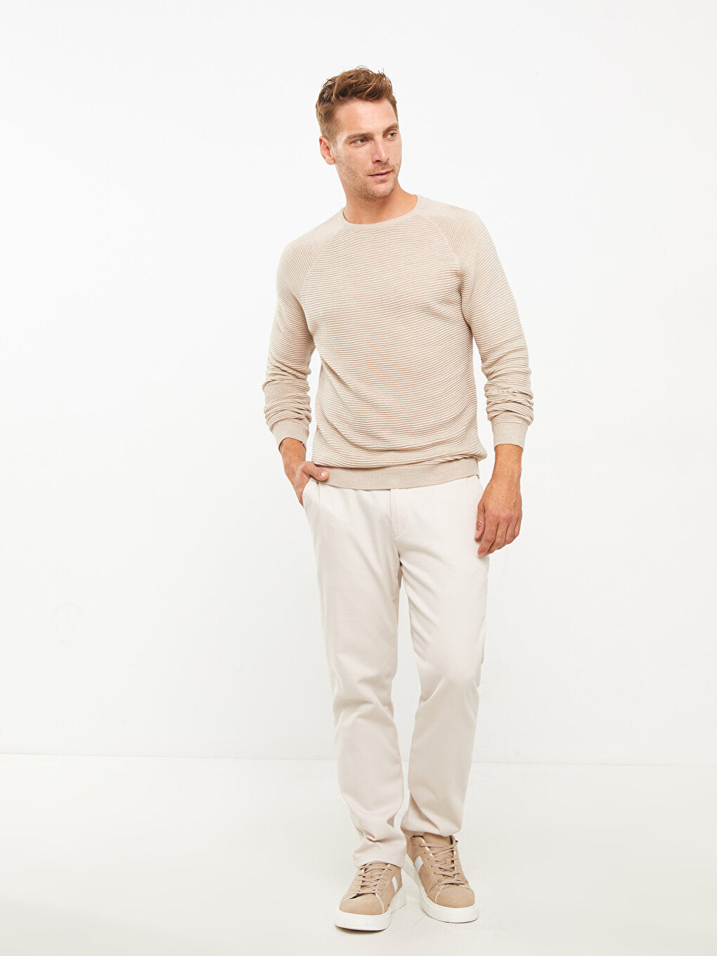 Crew Neck Long Sleeve Men's Knitwear Sweater