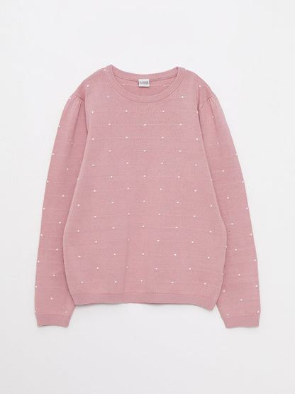 Crew Neck Polka Dot Long Sleeve Girls Knitwear Sweater