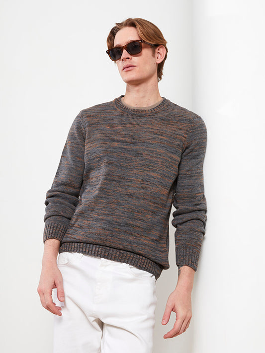 Crew Neck Long Sleeve Patterned Men's Knitwear Sweater