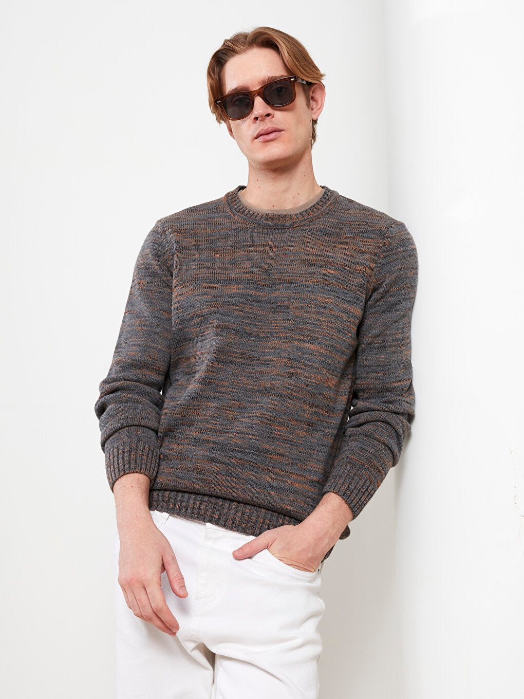 Crew Neck Long Sleeve Patterned Men's Knitwear Sweater