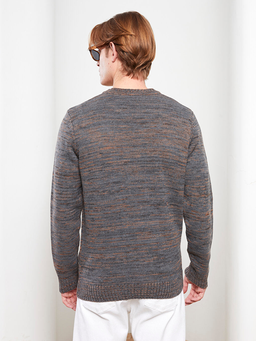 Crew Neck Long Sleeve Patterned Men's Knitwear Sweater