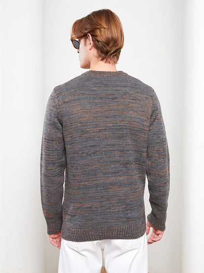 Crew Neck Long Sleeve Patterned Men's Knitwear Sweater