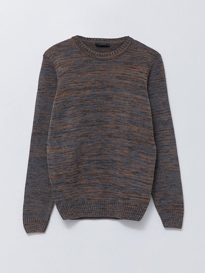 Crew Neck Long Sleeve Patterned Men's Knitwear Sweater