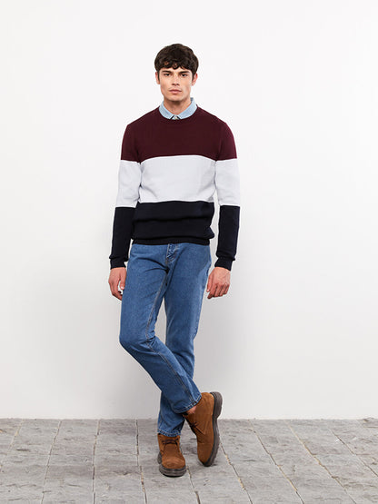 Crew Neck Long Sleeve Color Block Men's Knitwear Sweater