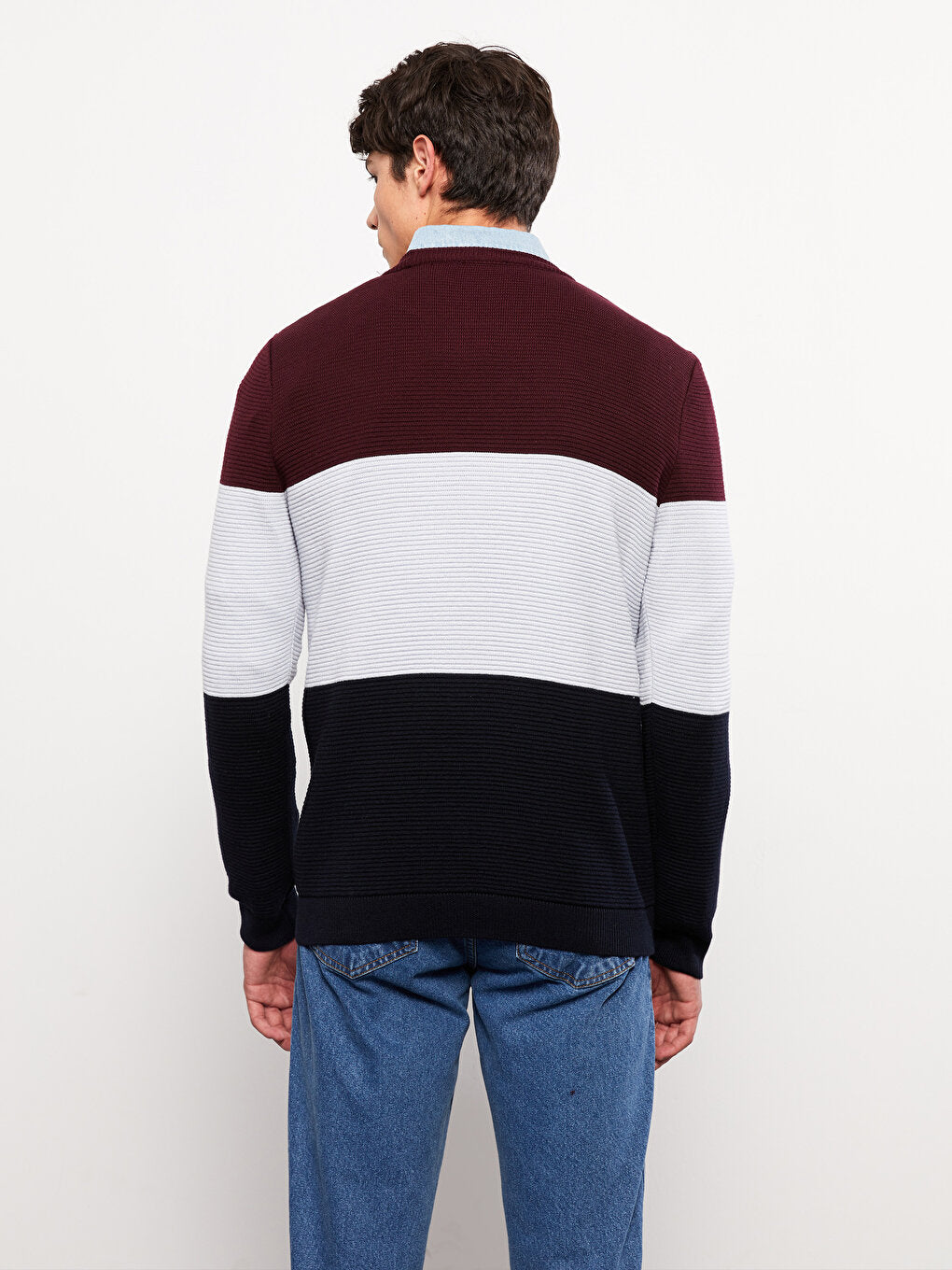 Crew Neck Long Sleeve Color Block Men's Knitwear Sweater