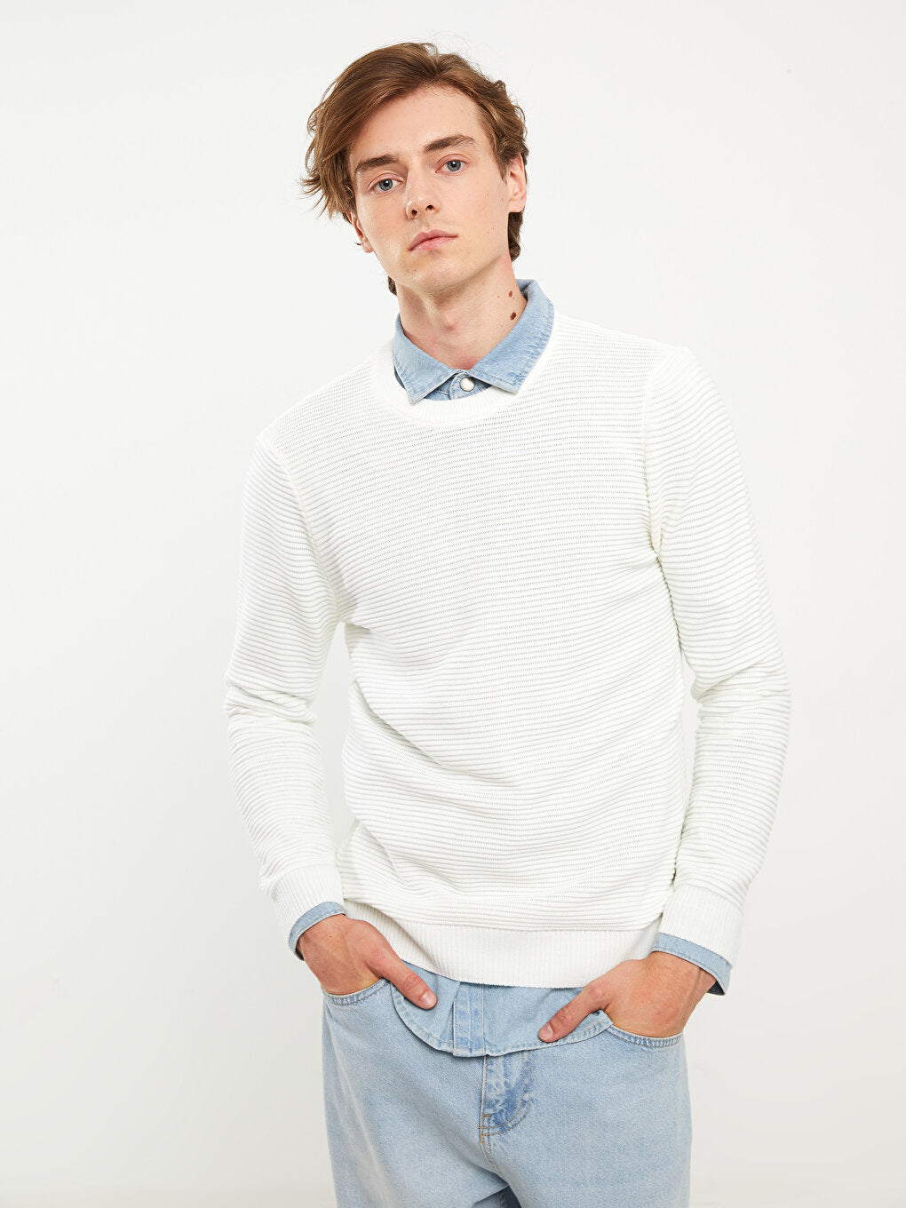 Crew Neck Long Sleeve Men's Knitwear Sweater