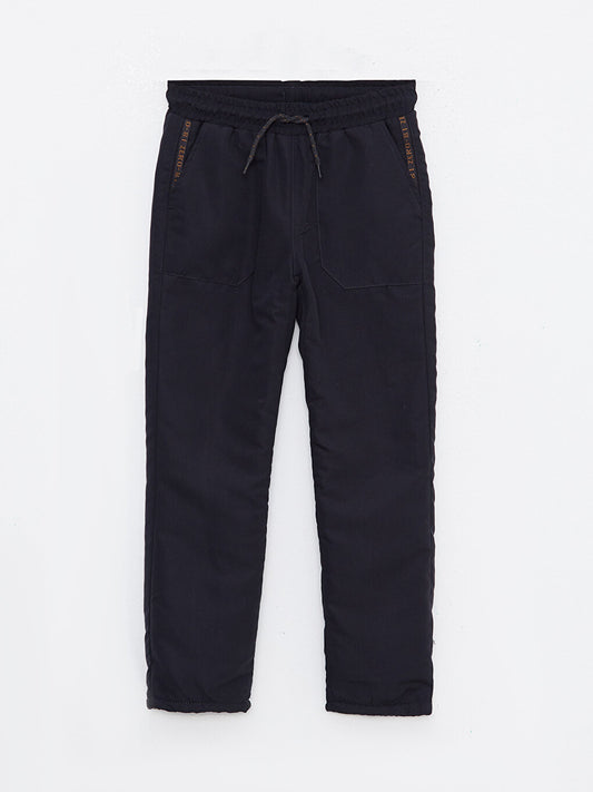 Basic Fleece Lined Boy's Trousers with Elastic Waist