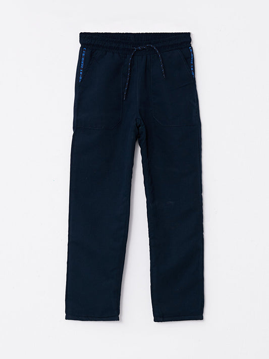 Basic Fleece Lined Boy's Trousers with Elastic Waist