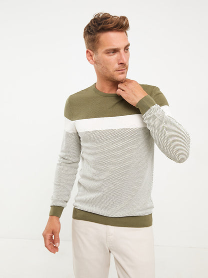 Crew Neck Long Sleeve Color Block Men's Knitwear Sweater