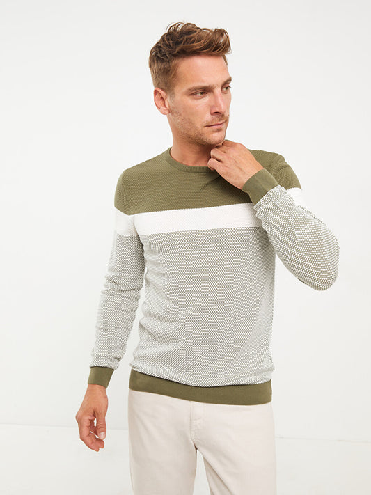 Crew Neck Long Sleeve Color Block Men's Knitwear Sweater